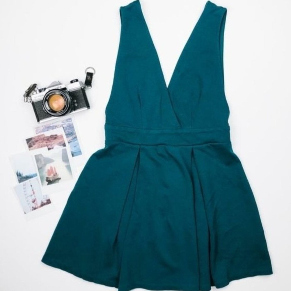Forever 21 Teal Blue Deep V-Neck Pleated Fit and Flare Mini Dress Womens Small